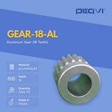Aluminium gear with specifications on a blue background