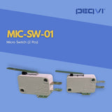 Two micro switches on a blue background with text indicating guaranteed product quality.