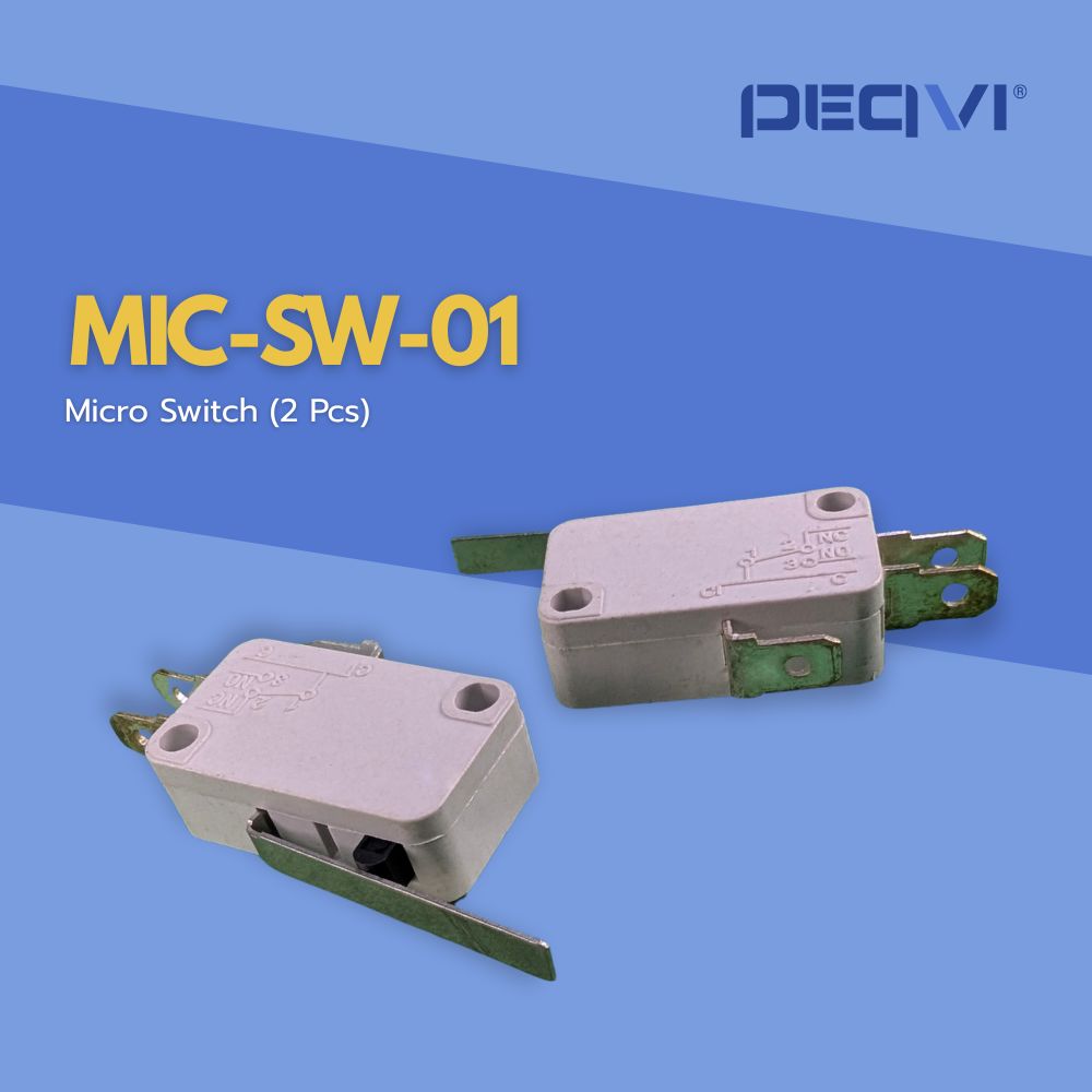 Two micro switches on a blue background with text indicating guaranteed product authenticity.