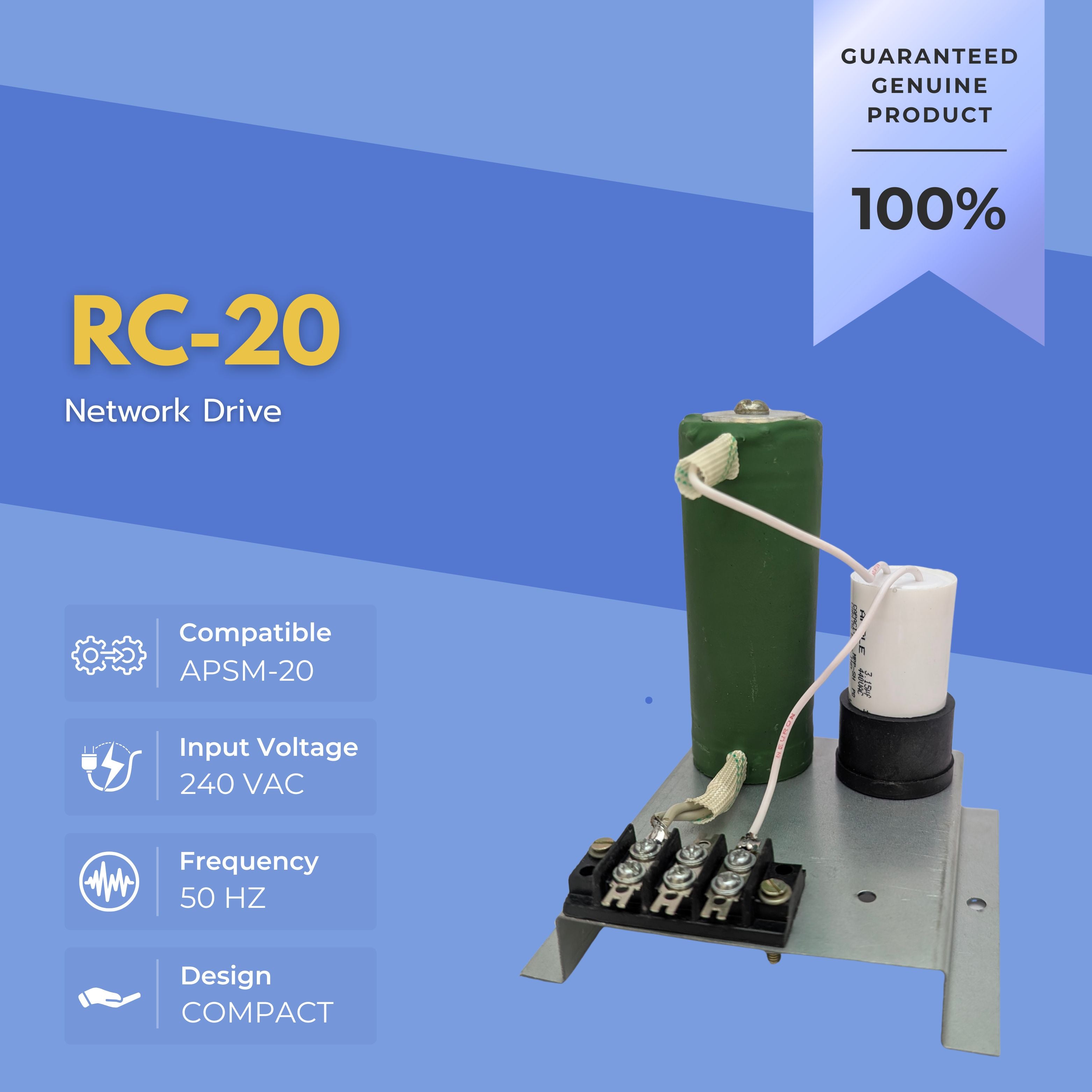 RC-20 network drive with specifications on a blue background