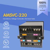 microServo Voltage Controller AMSVC-220 on a blue background with features highlighted.