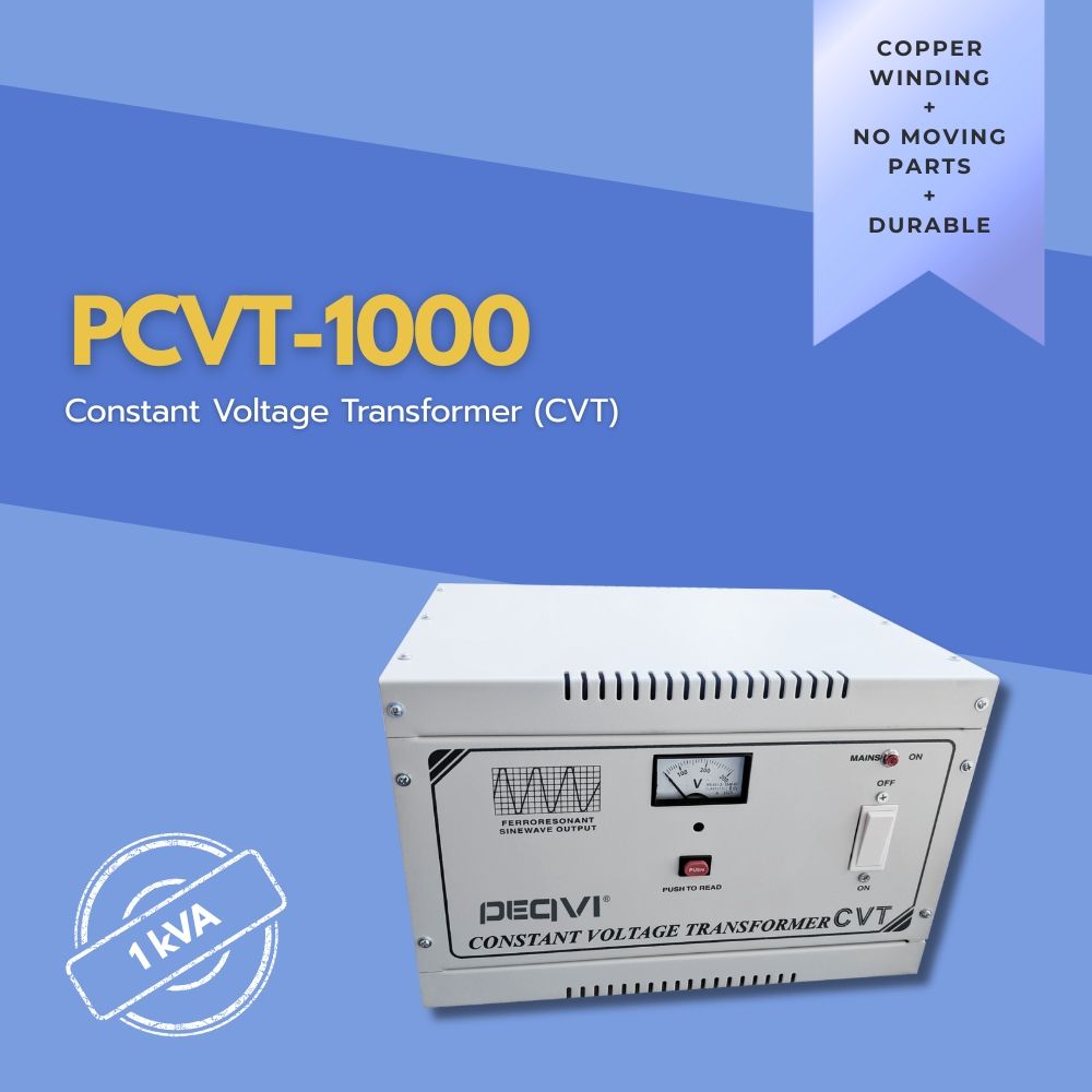 PEQVI 1000 VA CVT with ferroresonant design delivering clean, regulated power to sensitive electronic equipment