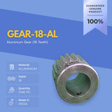Aluminium gear with specifications on a blue background