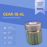 Aluminium gear with specifications on a blue background