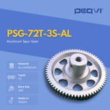 Close-up of PEQVI aluminium spur gear showing smooth finish