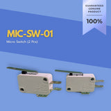 Two micro switches on a blue background with text indicating guaranteed product quality.