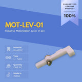 MOT-LEVER industrial motorization lever on a blue background with product details.
